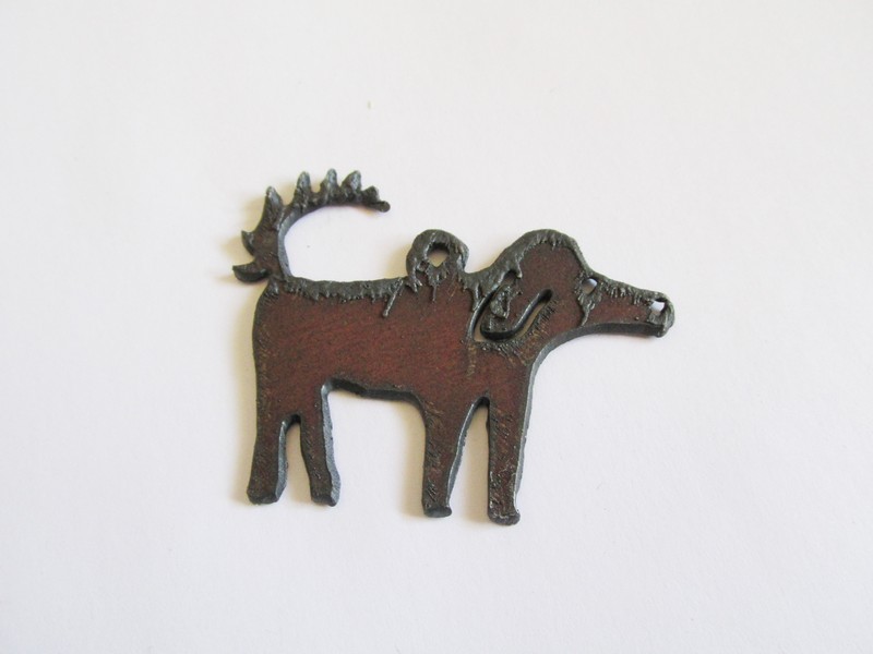(image for) Dog with fluffy tail rustic metal pendant #TT024