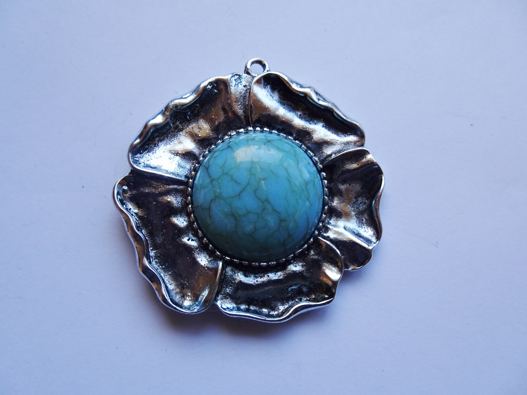 (image for) Flower pendant antique silver with turquoise stone #RM-201