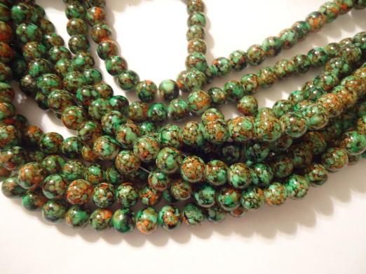 (image for) Green and orange glass pearls #h1295 - Click Image to Close