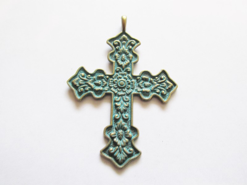 (image for) Cross bronze with turquoise patina #MP3