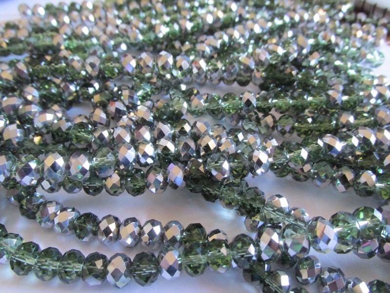 (image for) Green & Silver Faceted Crystals (6mm X 8mm) #1575