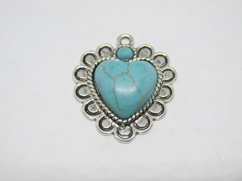 (image for) Heart with stone antique silver #MP129
