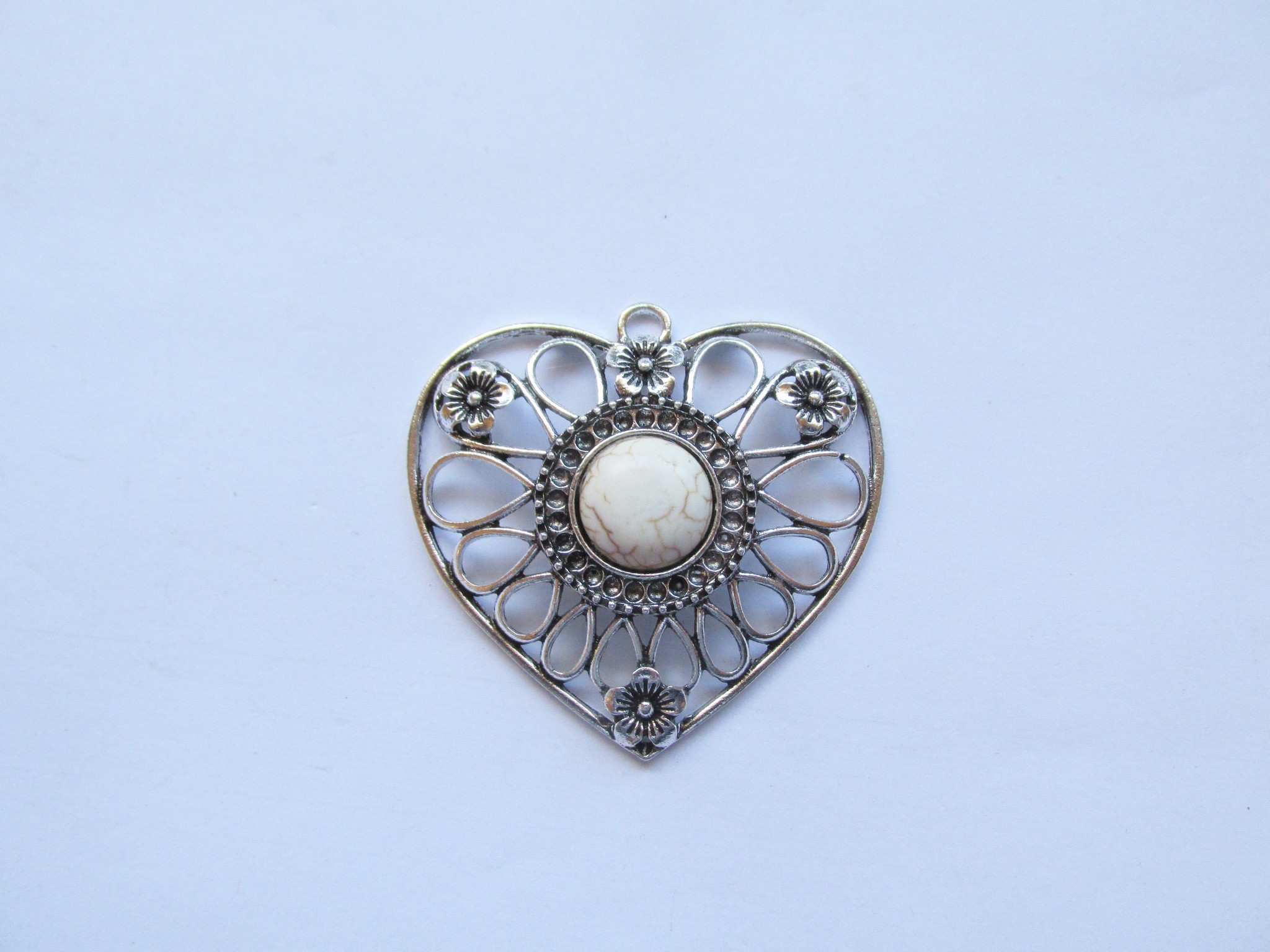 (image for) Heart pendant White colored stone #RM-347