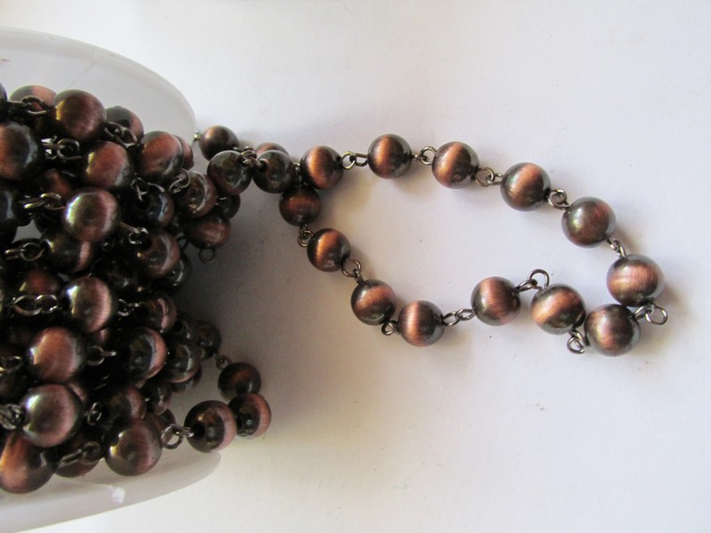 (image for) Bead chain - faux indian pearl copper 8mm (ROLL)