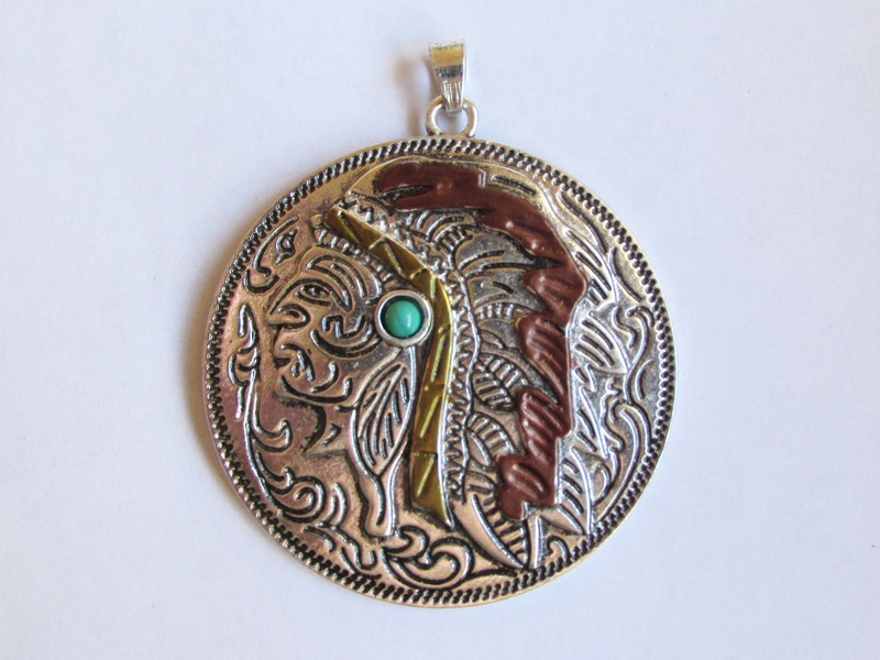 (image for) Indian Chief Antique Silver pendant #MP-68