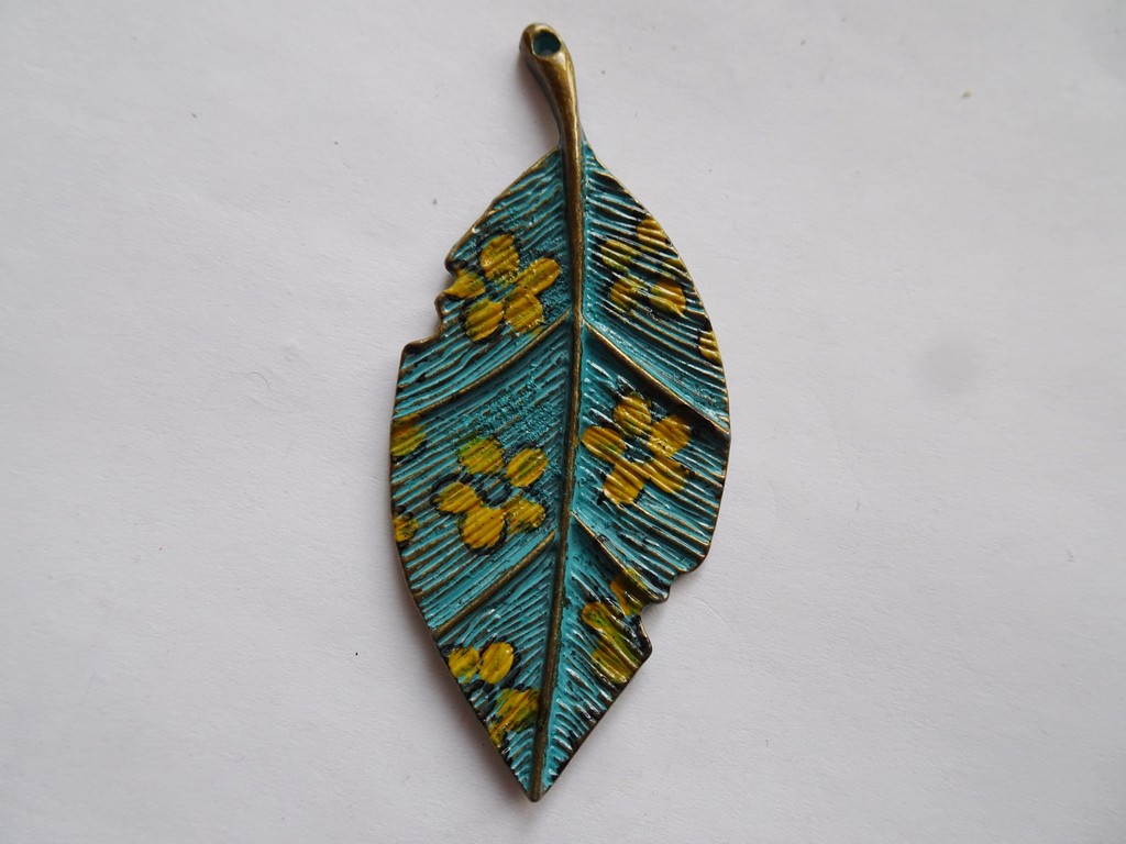 (image for) Leaf feather pendant mustard flowers #RM-374