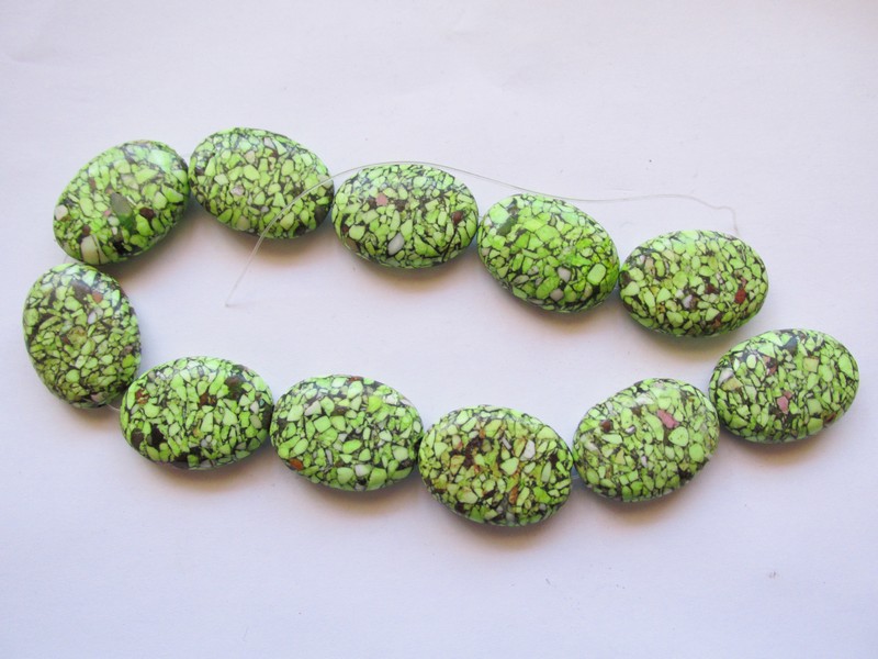 (image for) Lime green oval pressed Turquoise beads #RU1046