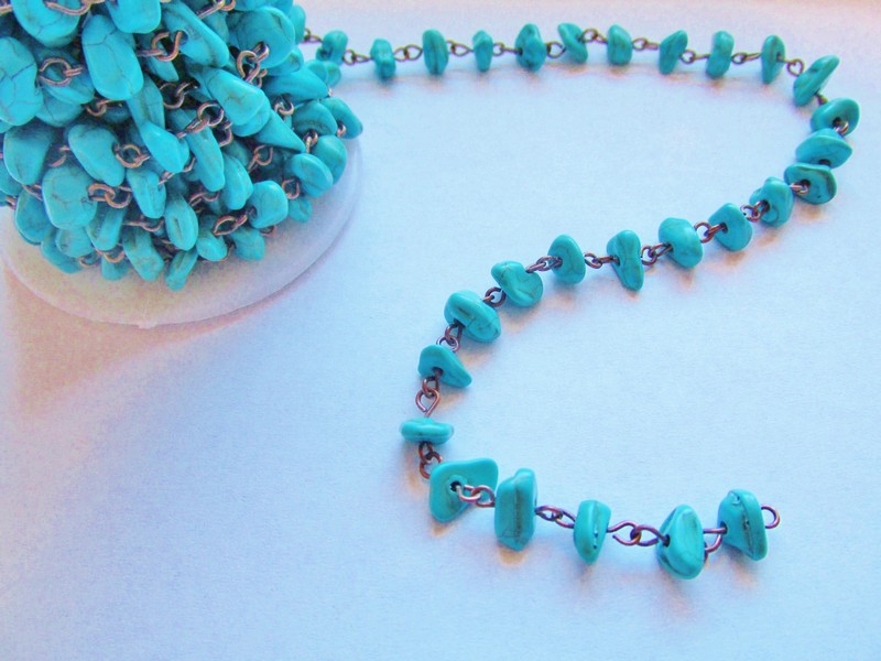 (image for) Bead Chain - Turquoise Chip w/Bronze wire (1 ft)