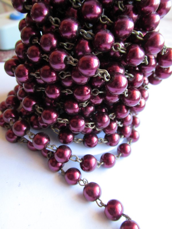 (image for) Pearl chain - Maroon bronze wire 8mm (roll 16')