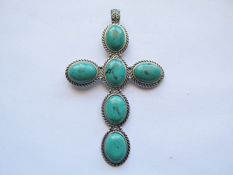 (image for) Turquoise Clip on cross large 4" #MP4
