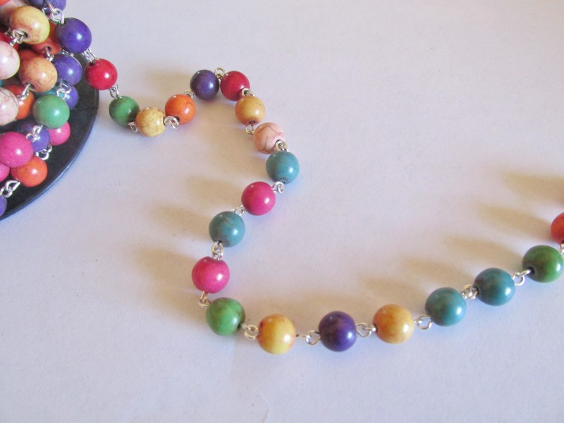 (image for) Bead chain - Multi Bright colored (Roll) silver wire 6mm