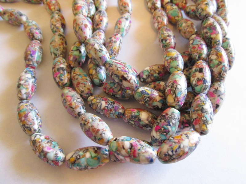 (image for) Mulit colored mosaic barrel beads #QB1172