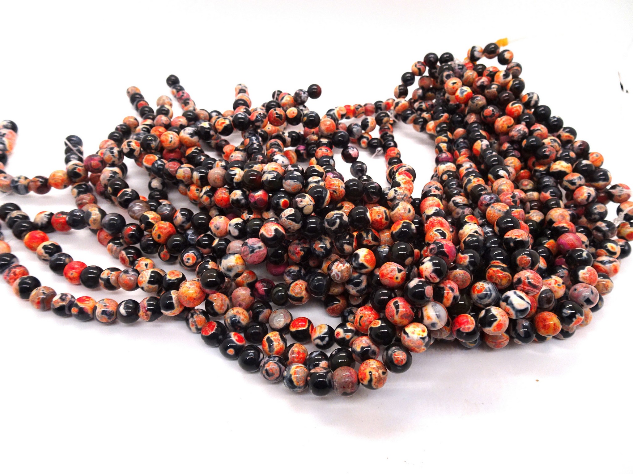 (image for) Black orange white agate 8mm round beads #A1549
