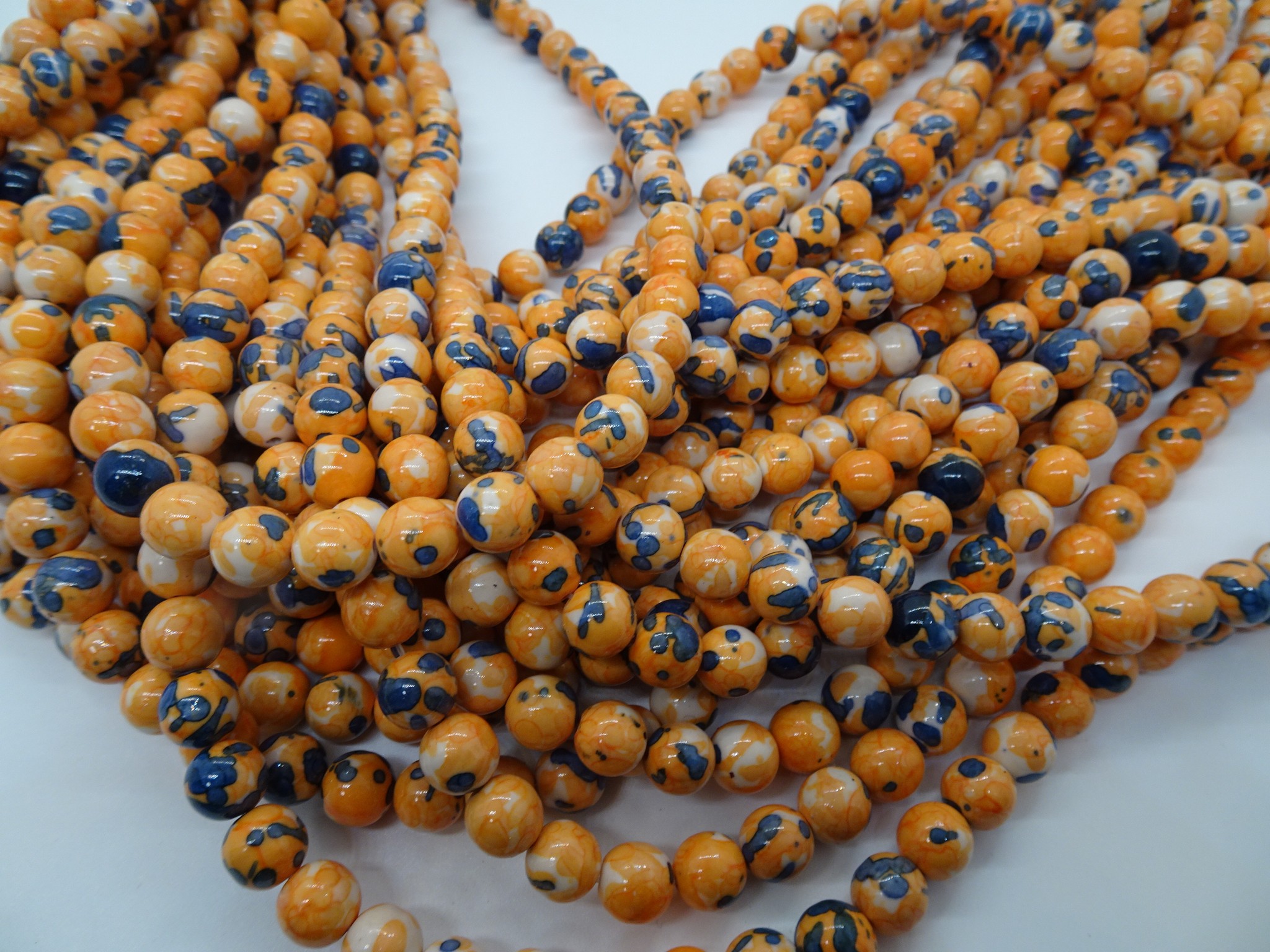 (image for) Orange and denim round beads 8mm #1851