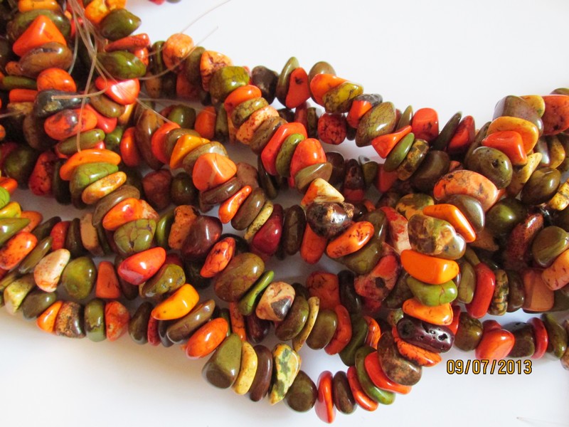 (image for) Orange green yellow chunk beads #1064-T13 - Click Image to Close