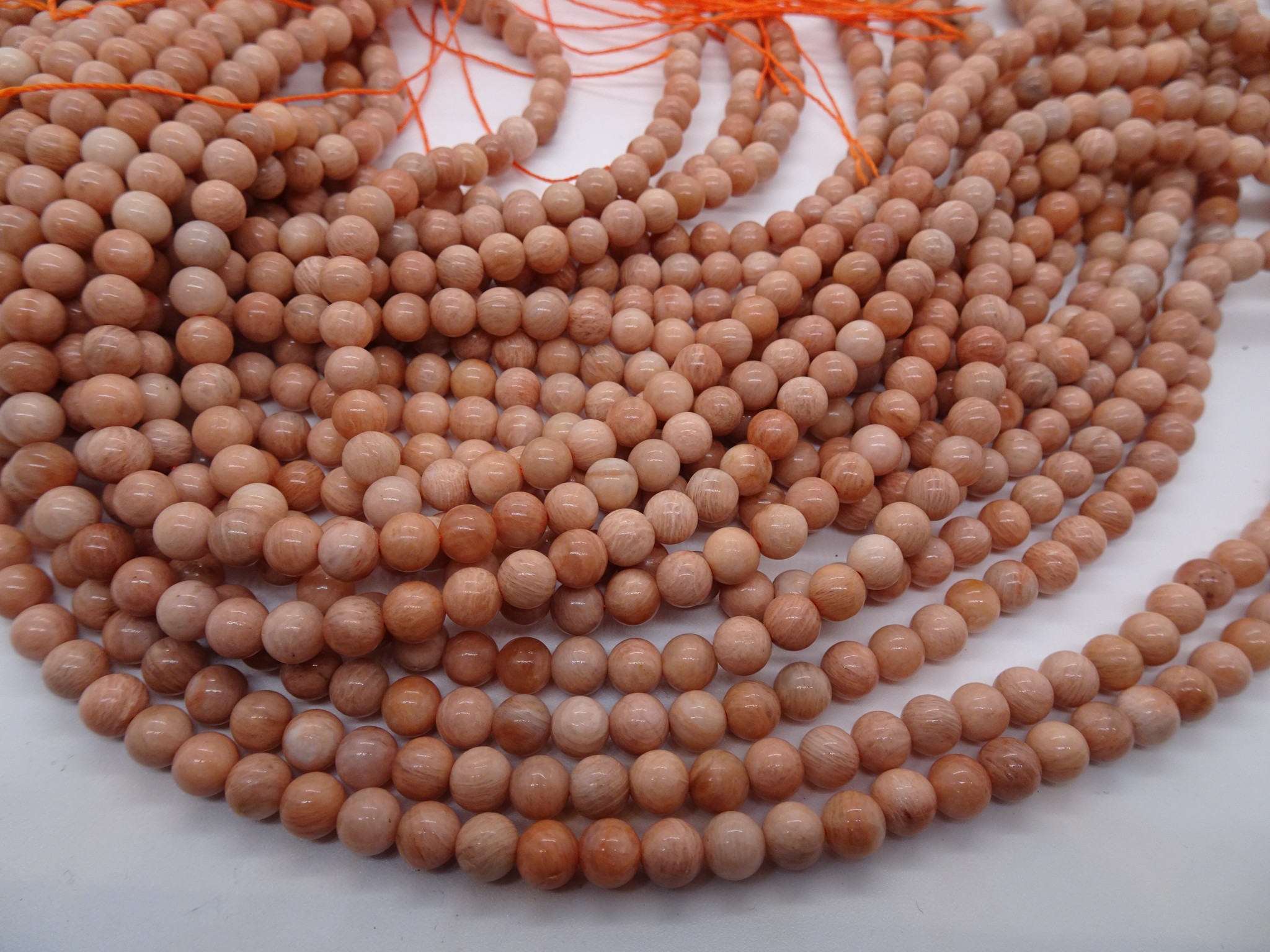 (image for) Coral peach moonstone 6mm round beads #1016-A