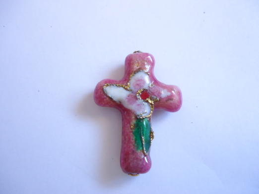 (image for) Cross bead cloisonne - Pink (1) #RM68-5