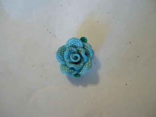 (image for) Turquoise/White polymer clay rose #FL29