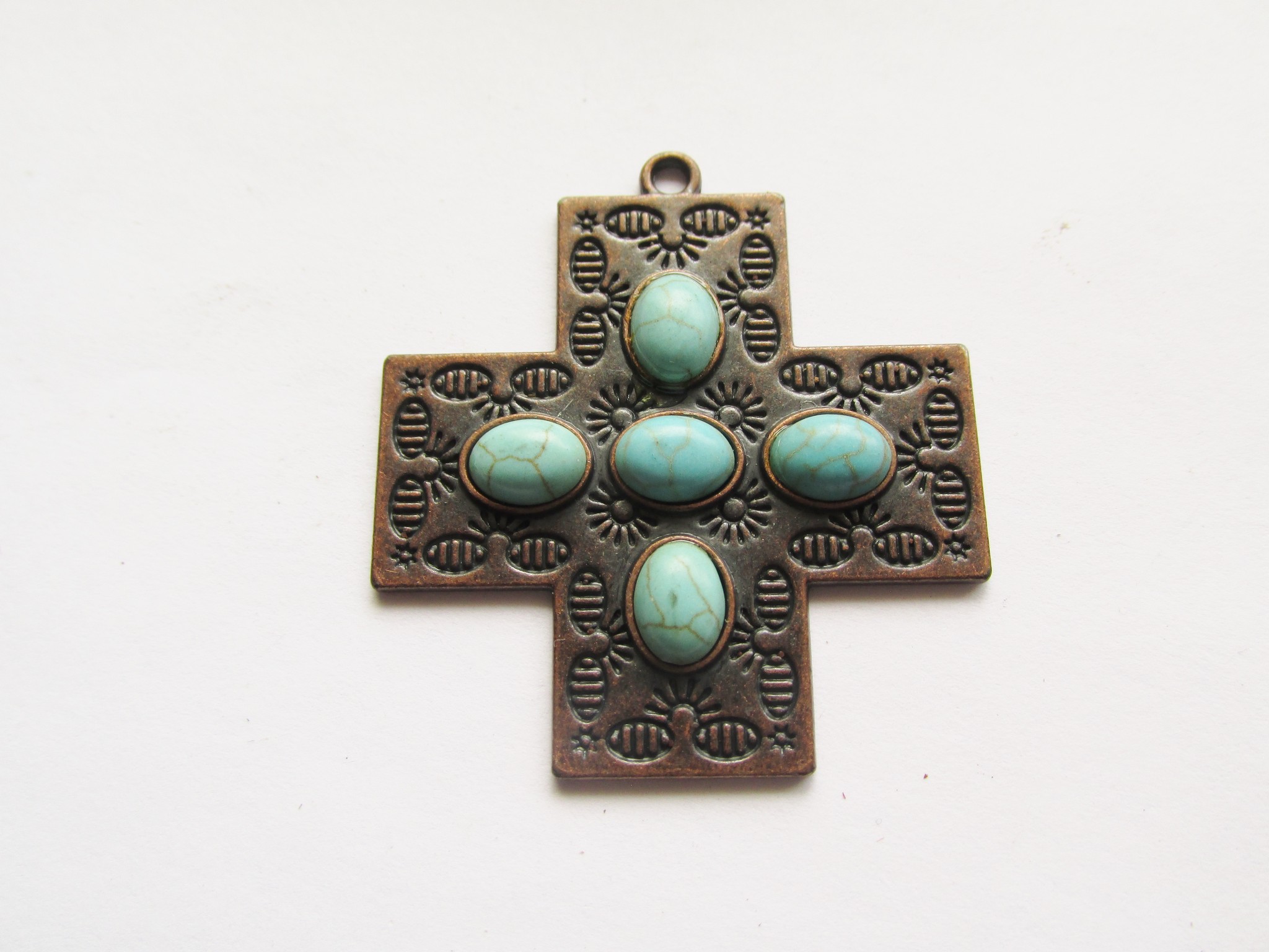 (image for) Antique Copper Cross with stones #PP81