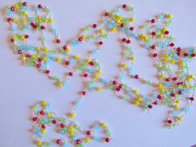 (image for) Crystal bead chain -Multicolored 4mm Silver Wire #MC1
