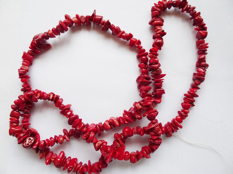 (image for) Red coral chip beads double strand #1413B