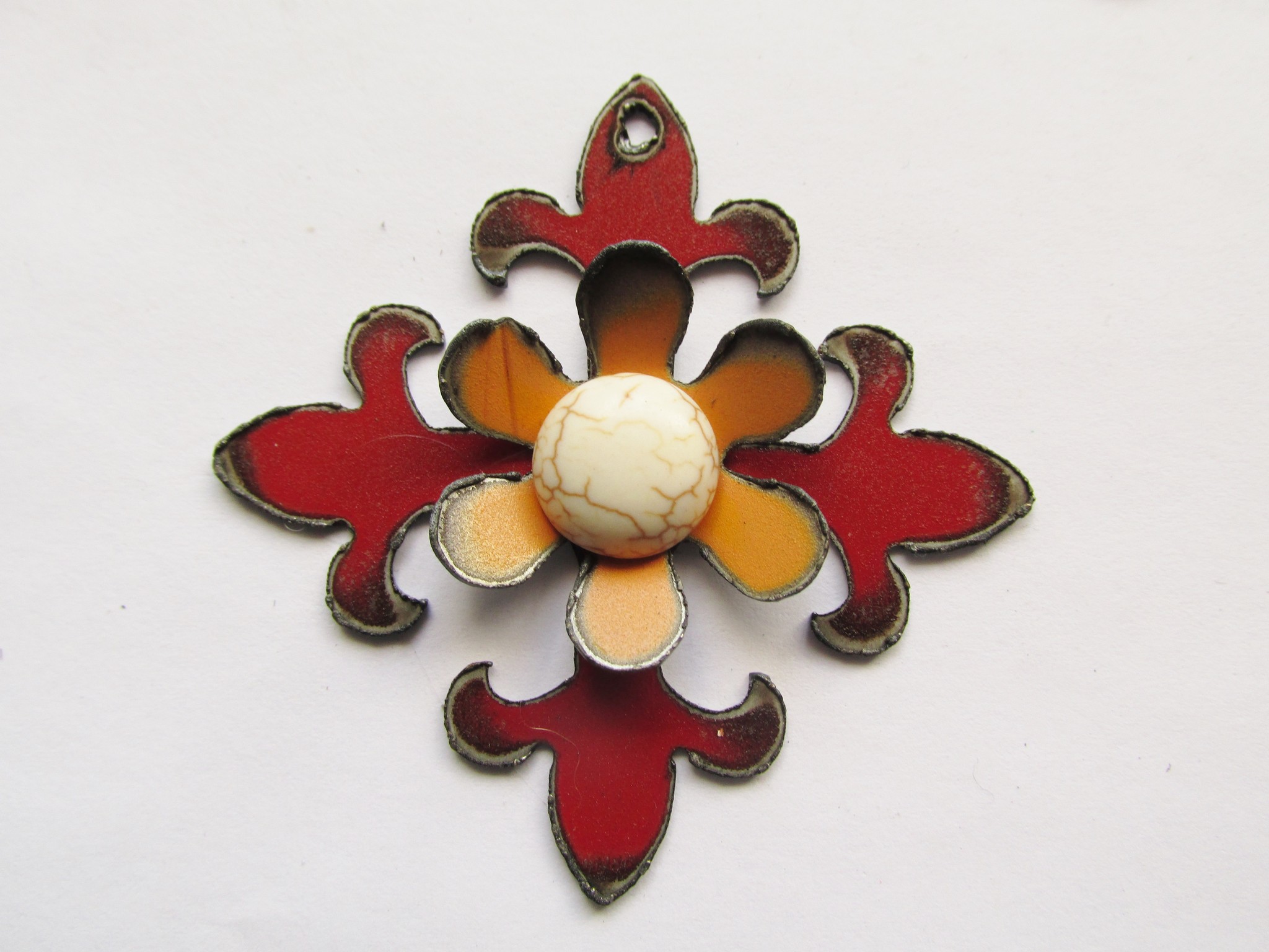 (image for) Red Fluer De Lis cross with white stone #RM-234wh
