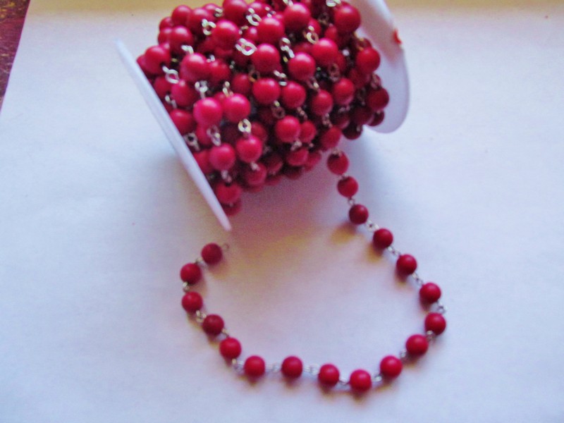 (image for) Bead Chain - Red (Roll) silver 8mm