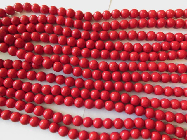 (image for) Red round howlite beads 14mm #1880-TU