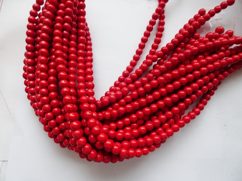 (image for) Red round howlite beads 8mm #1608