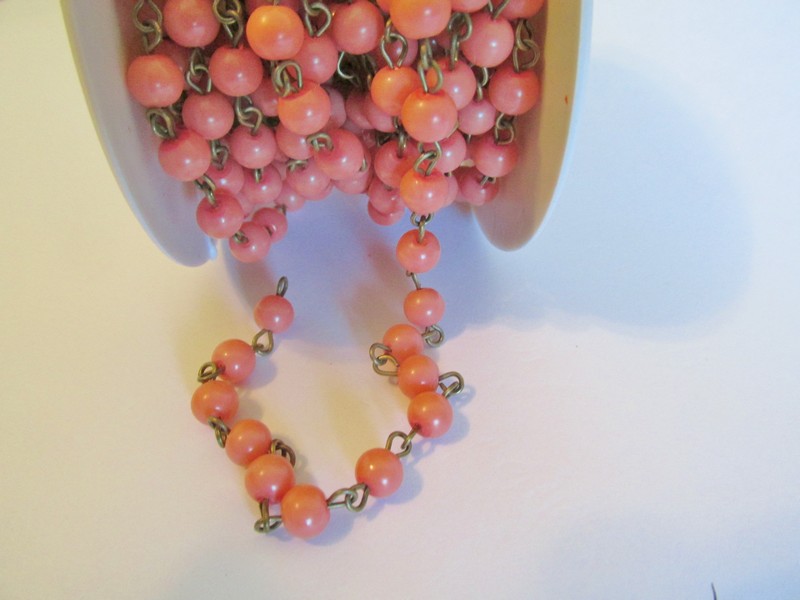(image for) Bead Chain - Coral with Bronze Wire(1 FT) 8mm