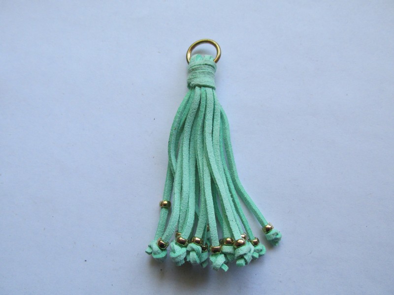 (image for) Mint Green suede tassle with gold beads #TS101