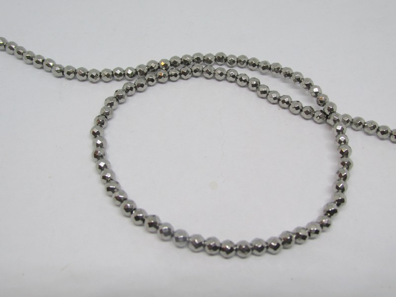 (image for) Silver Hematite faceted round beads 4mm #1702-TU