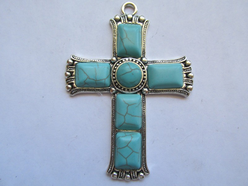 (image for) Cross pendant with Turquoise stones #MP99