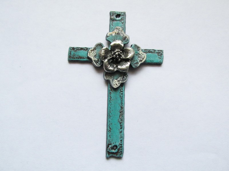 (image for) Straight Cross Connector Pendant w/ Flower #RM55