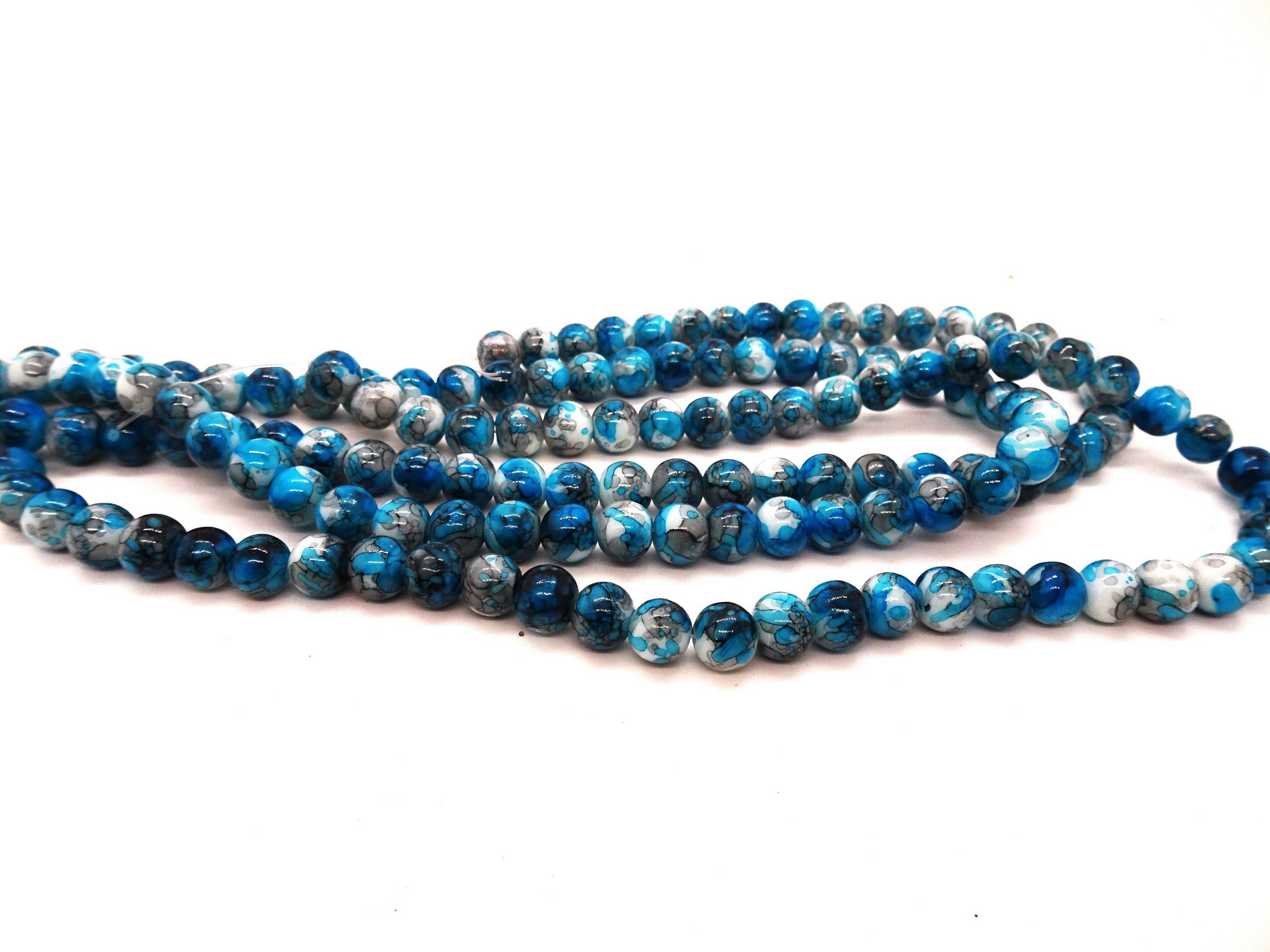 (image for) Teal blue and white glass round 8mm beads #1597