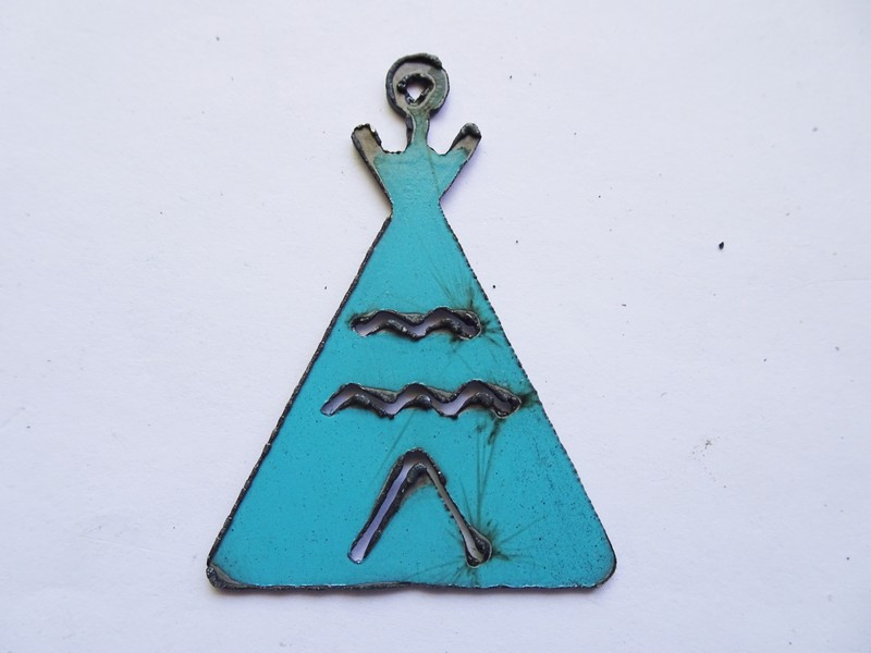 (image for) Tee pee Turquoise metal pendant #wks-39
