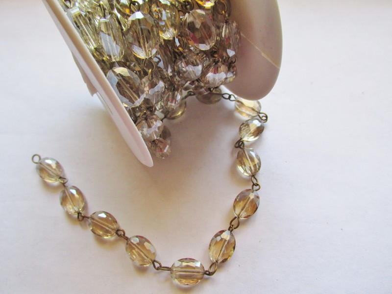 (image for) Crystal Bead Chain - Topaz Crystal Oval - Bronze (1 ft) 12mm
