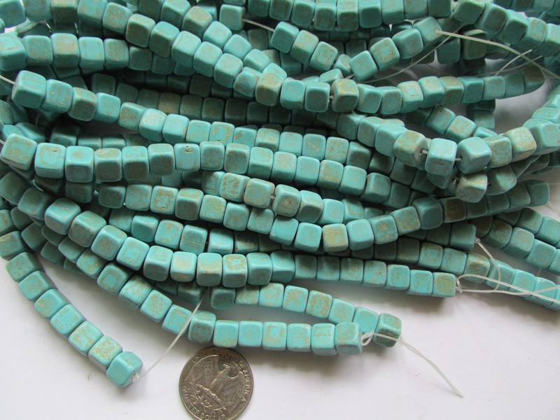 (image for) Turquoise howlite cube beads 8mm #1903