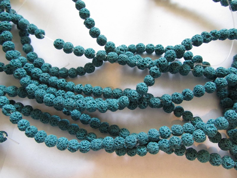 (image for) Teal Blue Lava rock round beads 7mm #1834