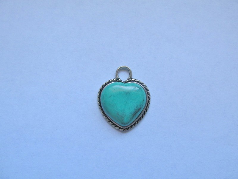 (image for) Turquoise Stone Heart Antique Silver Pendant #PP83