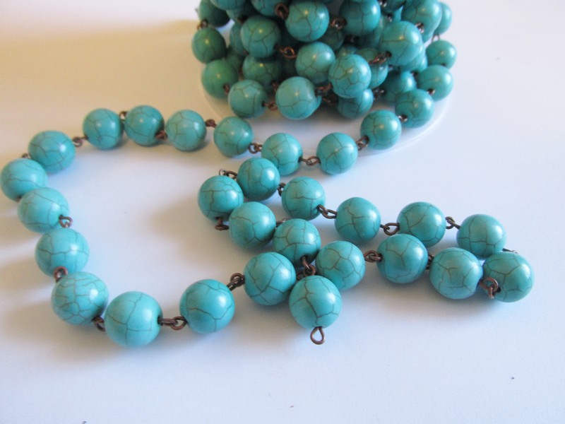 (image for) Bead Chain - Turquoise - Silver (1 ft ) 10mm