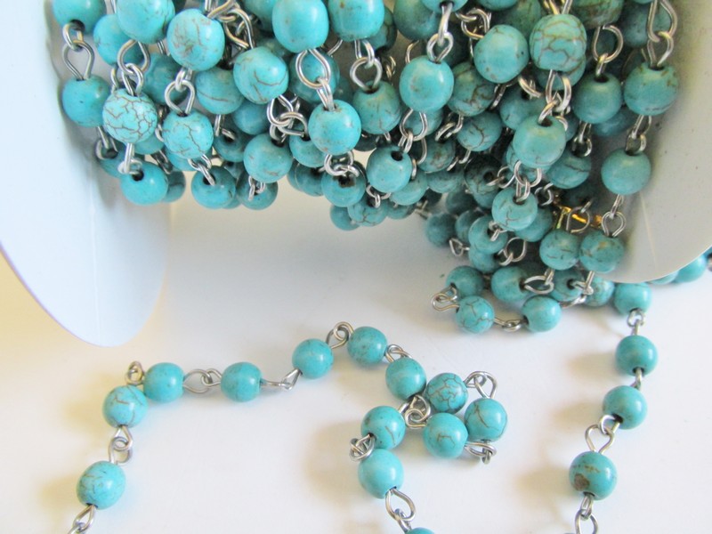 (image for) Bead chain - Turquoise - Silver(1 Roll ) #TurqPC/S-8