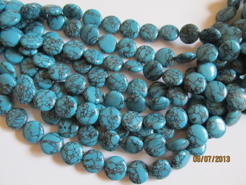 (image for) Turquoise round flat beads #1026 -T13
