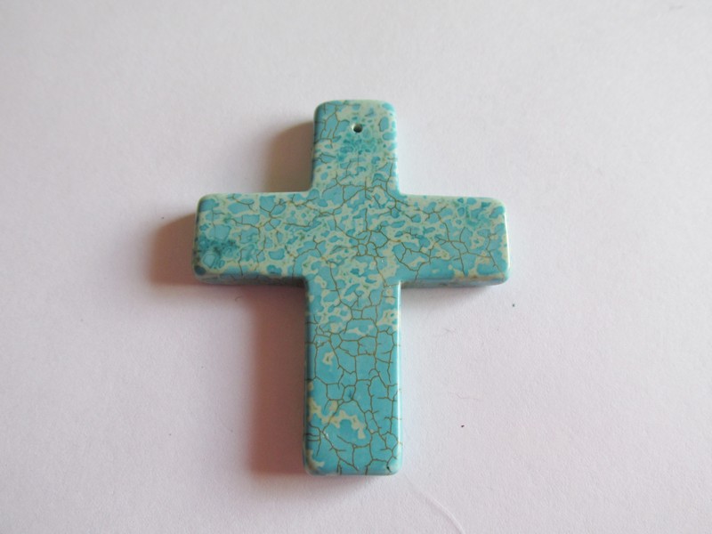 (image for) Cross pendant stone bead - Turquoise #T-CrossTurq