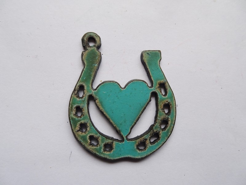 (image for) Horse shoe with heart turquoise #RR-019T