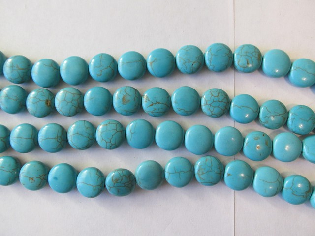 (image for) Turquoise howlite round flat beads 14mm #1881-TU