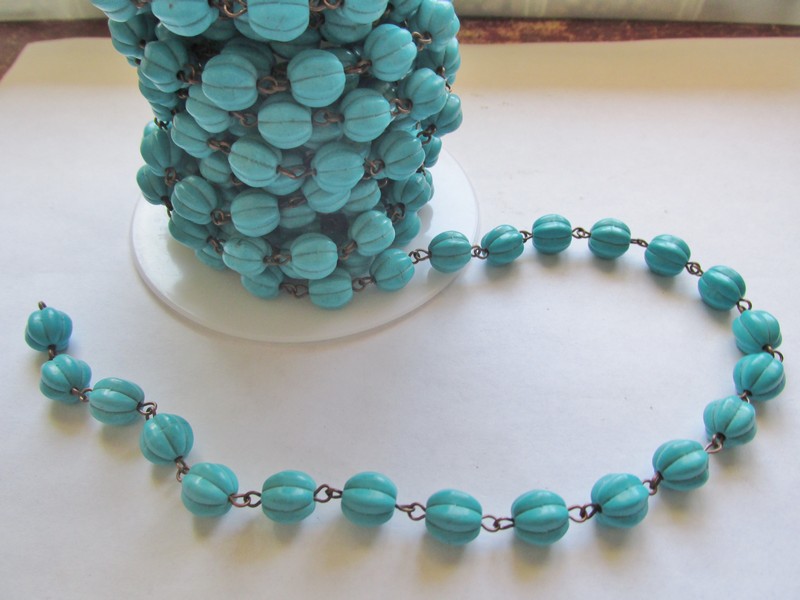 (image for) Bead Chain - Turquoise shaped - Copper (1 FT) 10mm