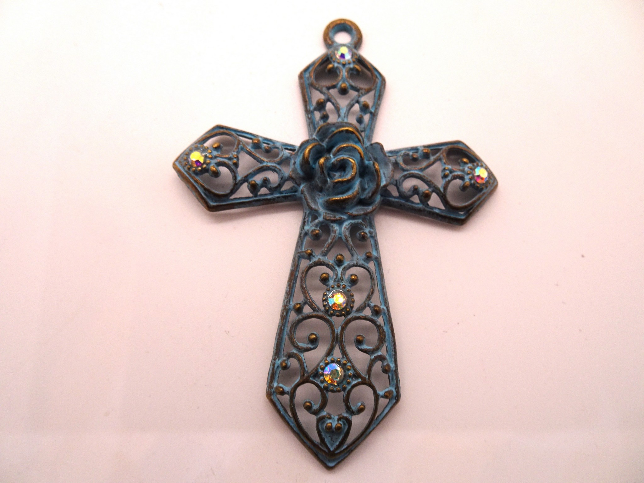 (image for) Patina cross pendant with ab crystals #PP1