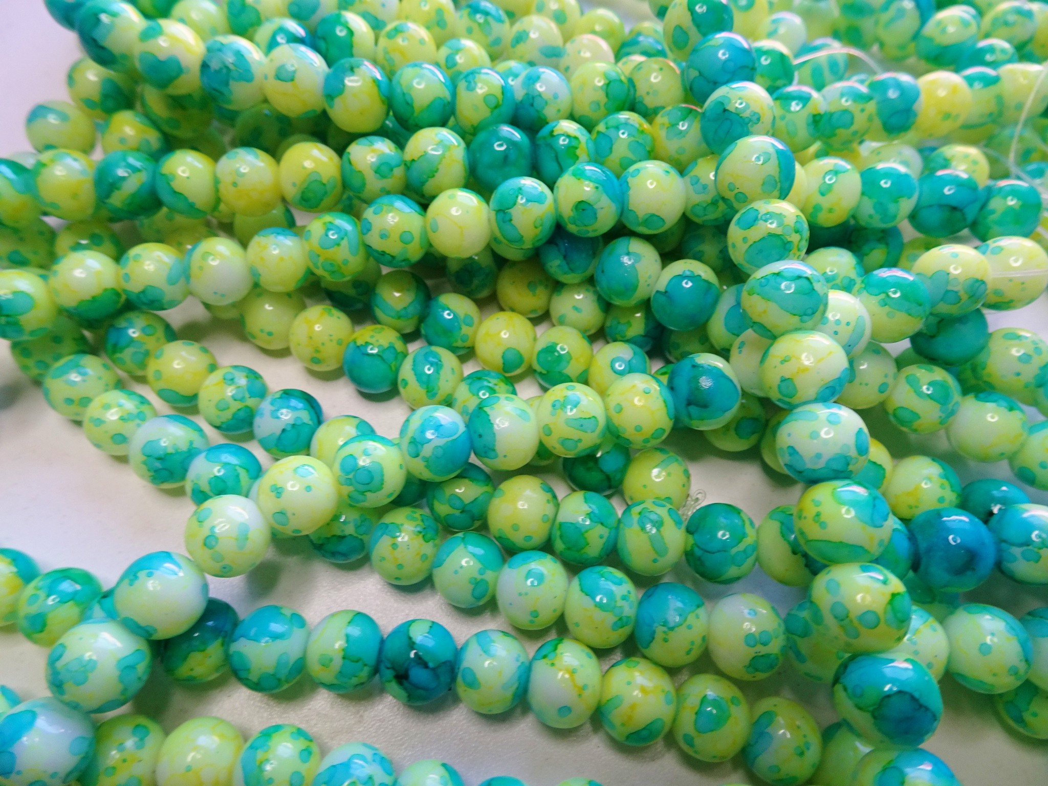 (image for) Yellow and Turquoise glass round beads 8mm #1971