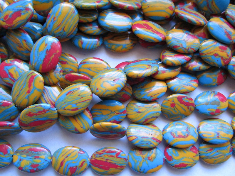 (image for) Turquoise, yellow, red multi ovals 20mm #1345